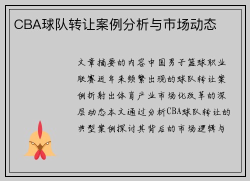 CBA球队转让案例分析与市场动态